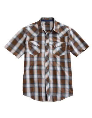 Tin Haul Mens Saddle Dobby Plaid Brown 100% Cotton S/S Shirt Lightweight Material Chilly Day Wear Metallic Finish Tin Haul Mens Saddle Dobby Plaid Brown 100% Cotton S/S Shirt