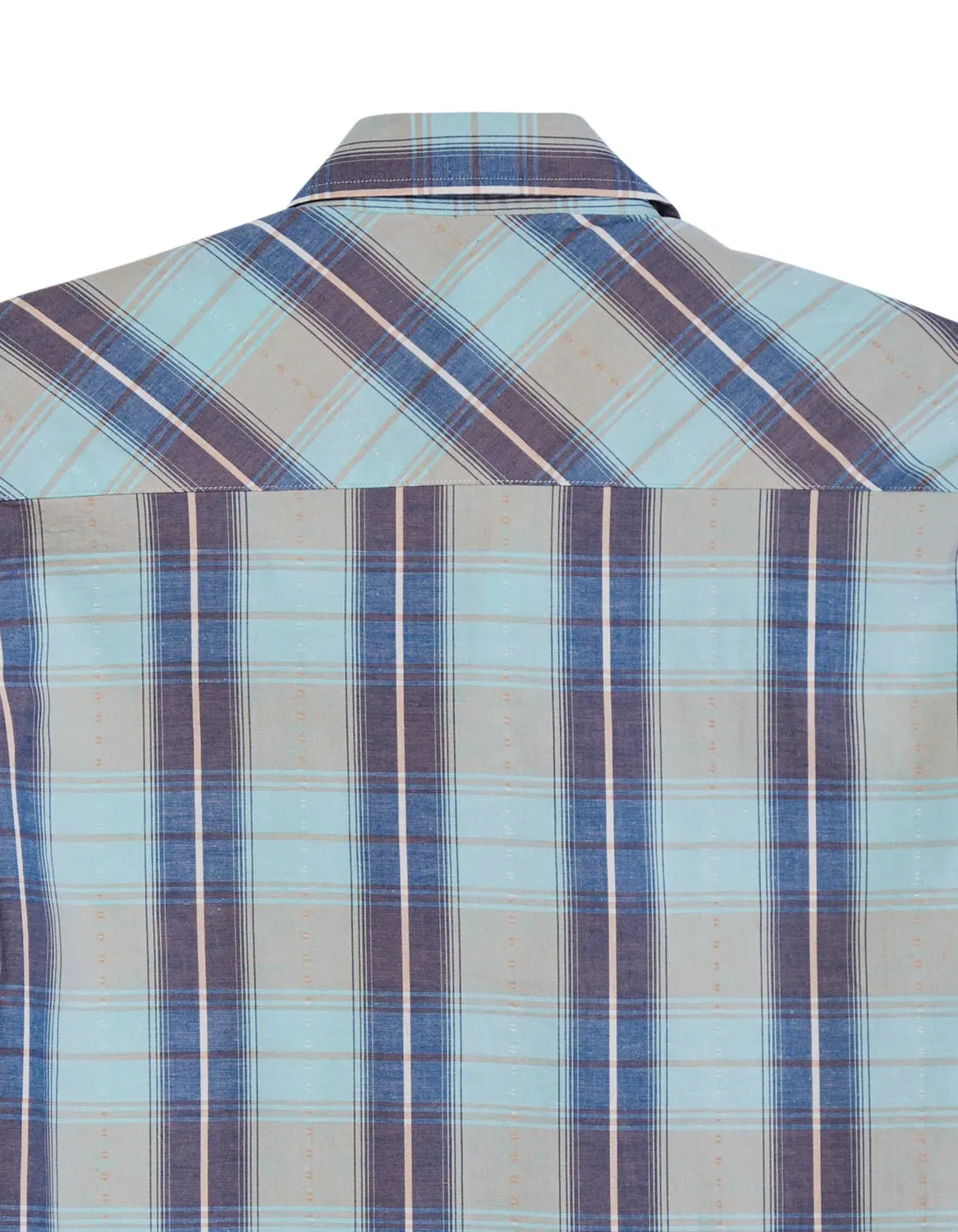 Tin Haul Mens Vintage Dobby Plaid Blue 100% Cotton S/S Shirt Classic Appeal