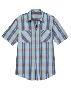 Tin Haul Mens Vintage Dobby Plaid Blue 100% Cotton S/S Shirt Soft Touch Layering Piece Breathable Comfort Tin Haul Mens Vintage Dobby Plaid Blue 100% Cotton S/S Shirt