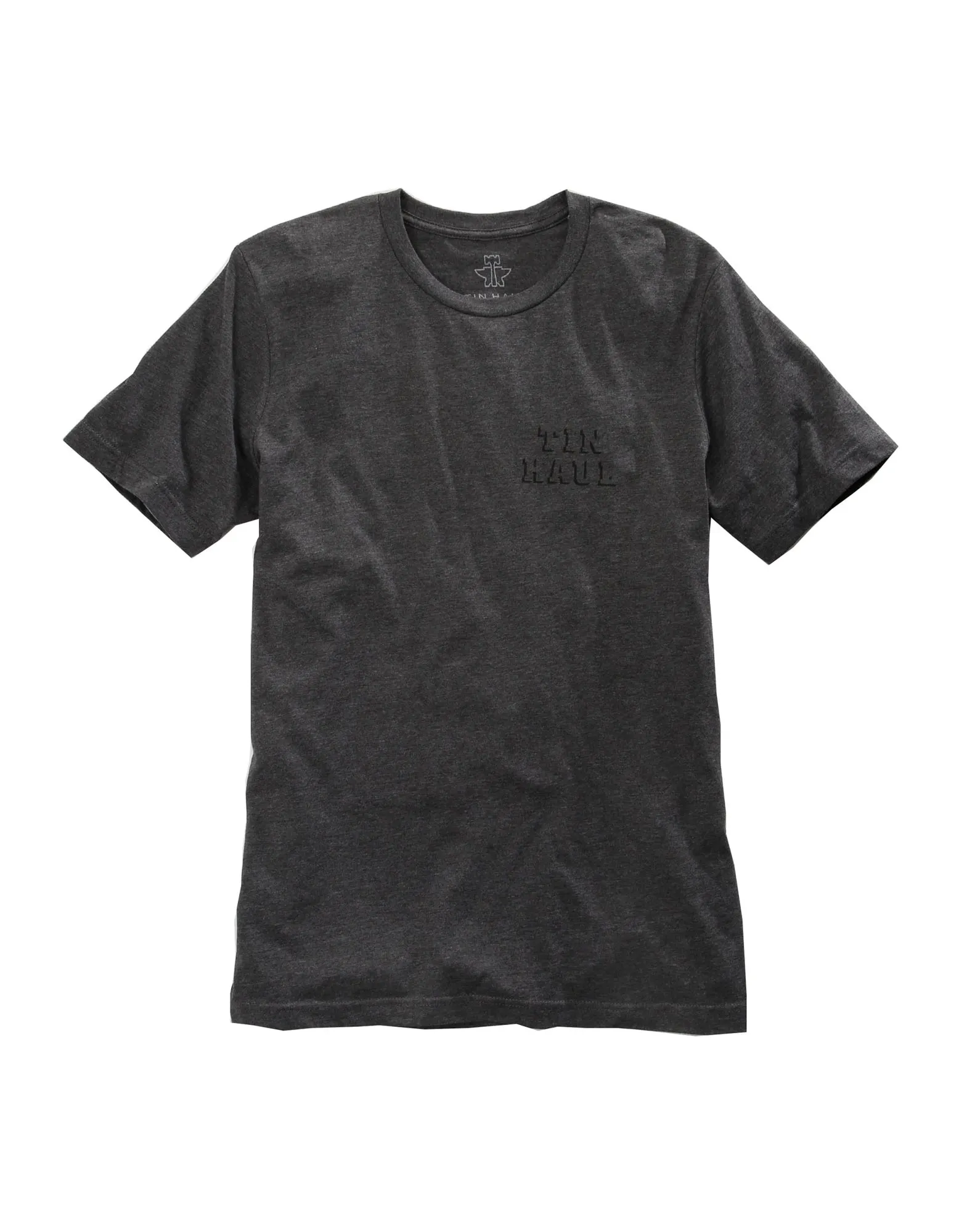 Tin Haul Unisex Charcoal Grey 100% Cotton 3D Block Letters S/S T-Shirt Chic Design Winter Retreat
