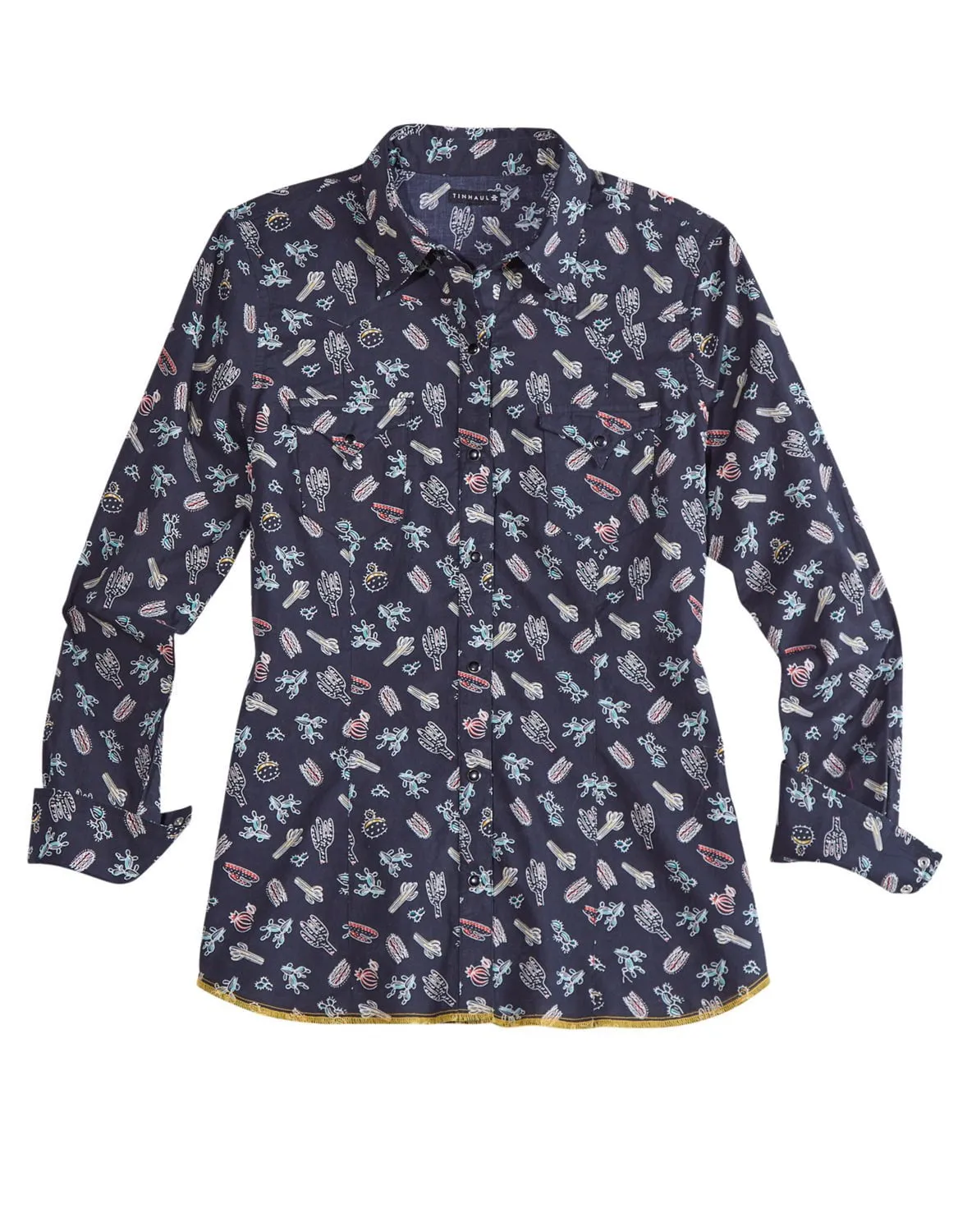Lightweight Layers Compact Fold Design Tin Haul Womens 2421 Tossed Cactus Black 100% Cotton L/S Shirt