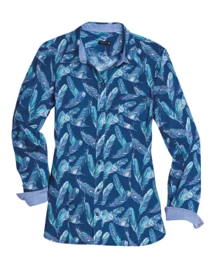 Tin Haul Womens 2492 Feathers Print Blue 100% Cotton L/S Shirt Breathable Material Loose style Tin Haul Womens 2492 Feathers Print Blue 100% Cotton L/S Shirt