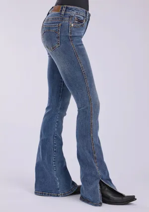Tin Haul Womens 595 Libby 6in Split Leg Blue Cotton Blend Jeans Wide Leg Opening Tin Haul Womens 595 Libby 6in Split Leg Blue Cotton Blend Jeans Trendy Wear