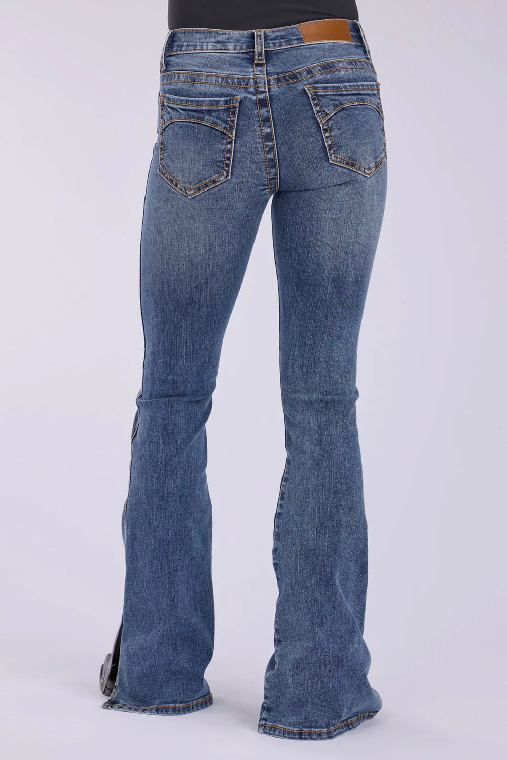 Sunny Vibes Casual Tin Haul Womens 595 Libby 6in Split Leg Blue Cotton Blend Jeans
