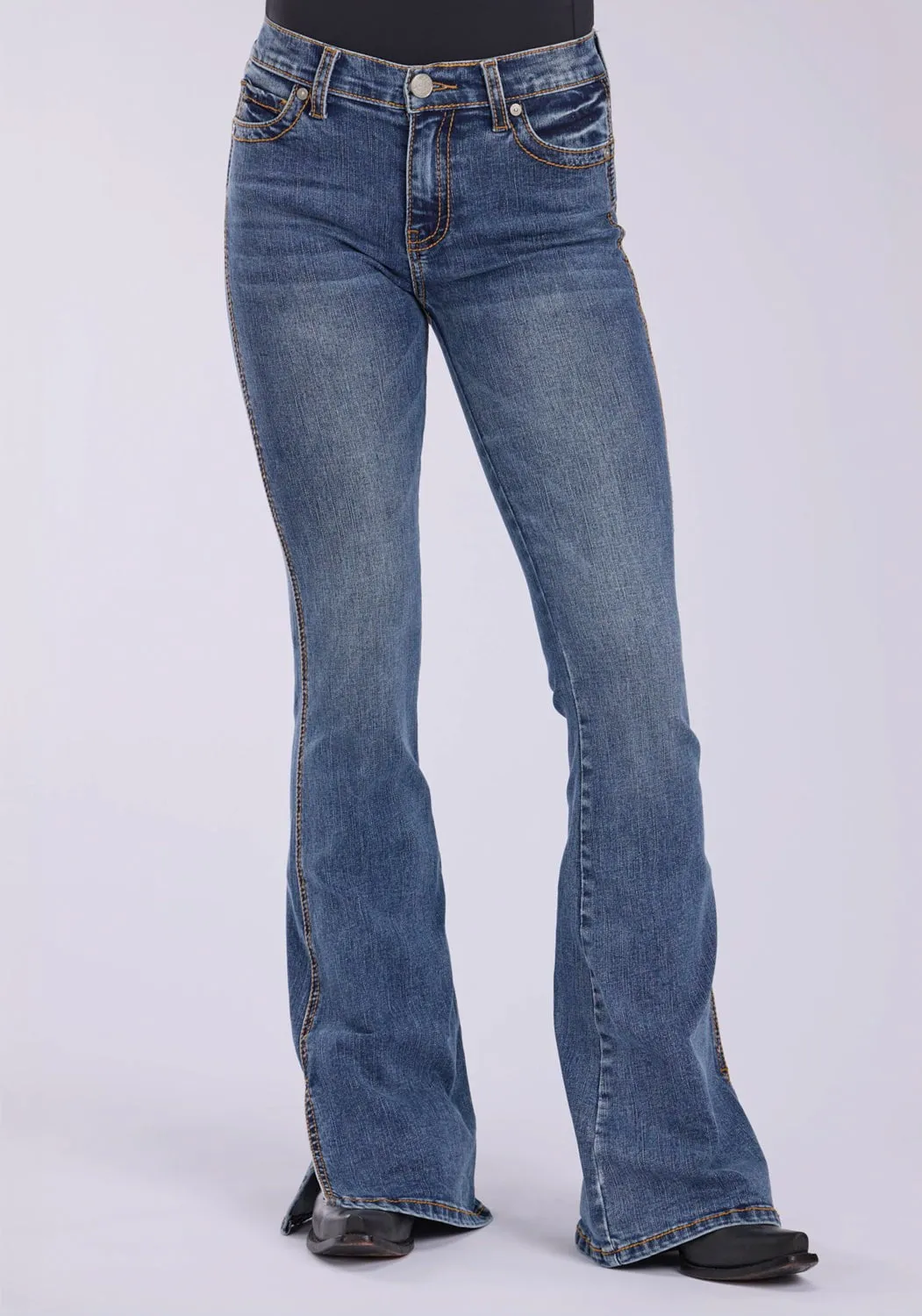 Tin Haul Womens 595 Libby 6in Split Leg Blue Cotton Blend Jeans Work Meeting Unisex Wear Weekend Warrior Reliable Basic