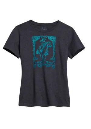 Tin Haul Womens Aqua Ombre Cowgirl Nouveau Charcoal Cotton Blend S/S T-Shirt UV Protective Designer Look Tin Haul Womens Aqua Ombre Cowgirl Nouveau Charcoal Cotton Blend S/S T-Shirt