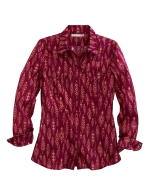 Tin Haul Womens Aztec Feathers Wine 100% Cotton L/S Shirt color block Ergonomic Sleeve Cut Patterned Texture Tin Haul Womens Aztec Feathers Wine 100% Cotton L/S Shirt