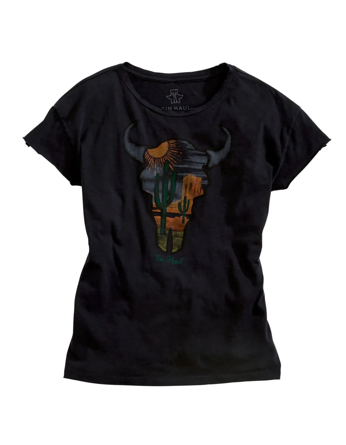 Tagless label Tin Haul Womens Black 100% Cotton Arrowhead Cactus S/S T-Shirt