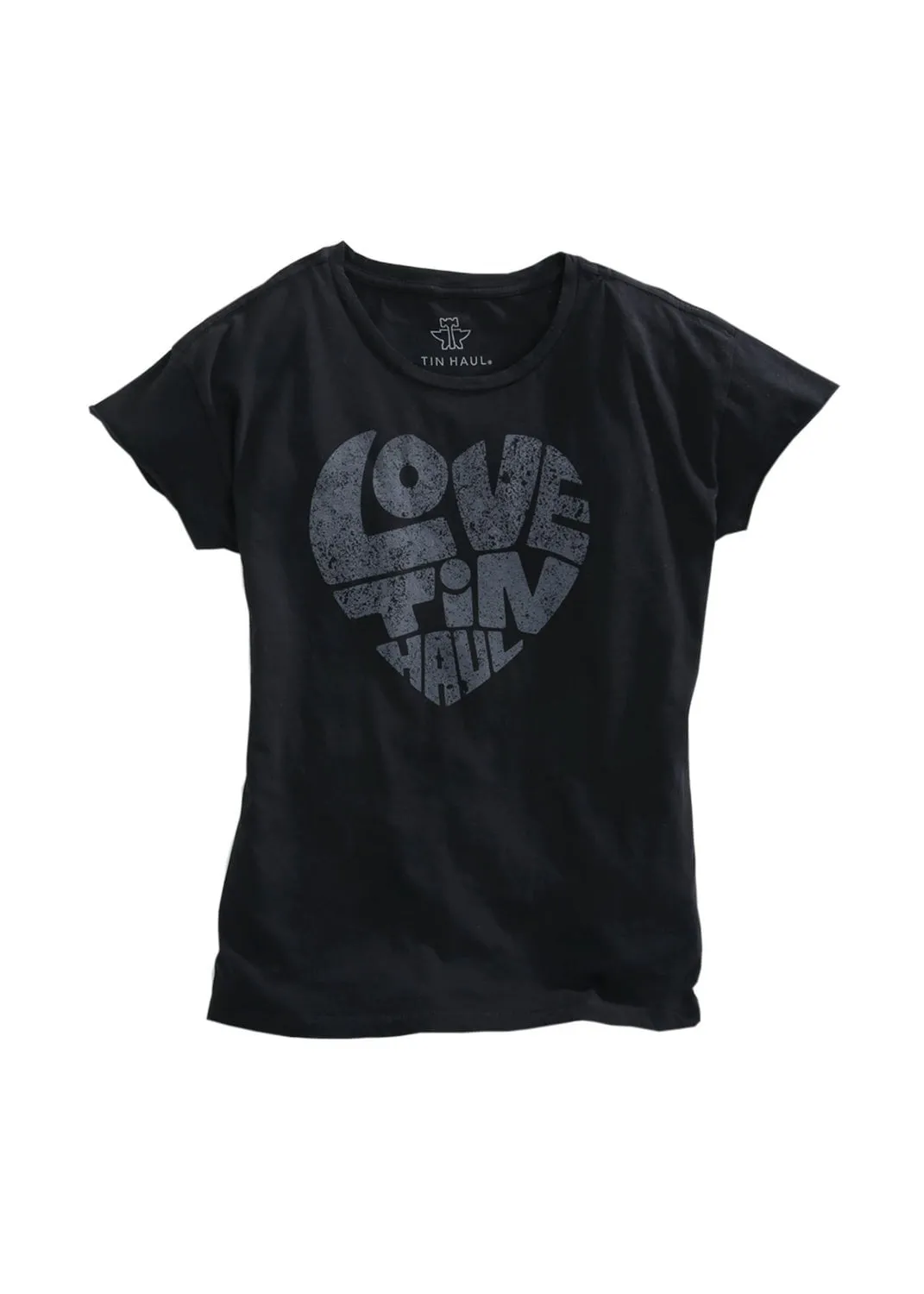 Microfiber Material Polished Placket Tin Haul Womens Black 100% Cotton Love S/S T-Shirt