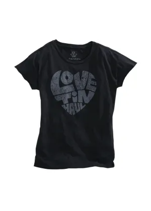 Tin Haul Womens Black 100% Cotton Love S/S T-Shirt Effortless Comfort Microfiber Material Polished Placket Tin Haul Womens Black 100% Cotton Love S/S T-Shirt