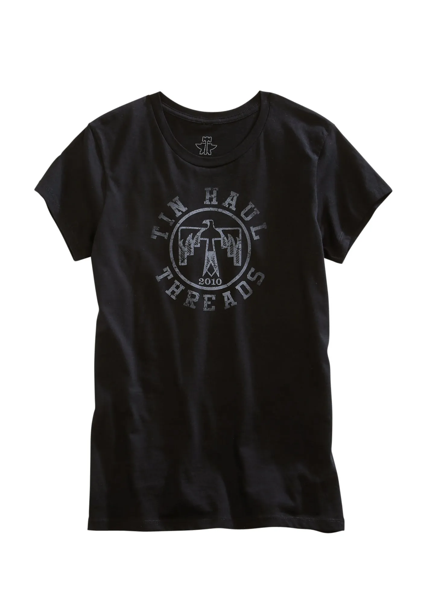 gender-neutral Seamless construction Tin Haul Womens Black 100% Cotton Thunderbird Threads S/S T-Shirt