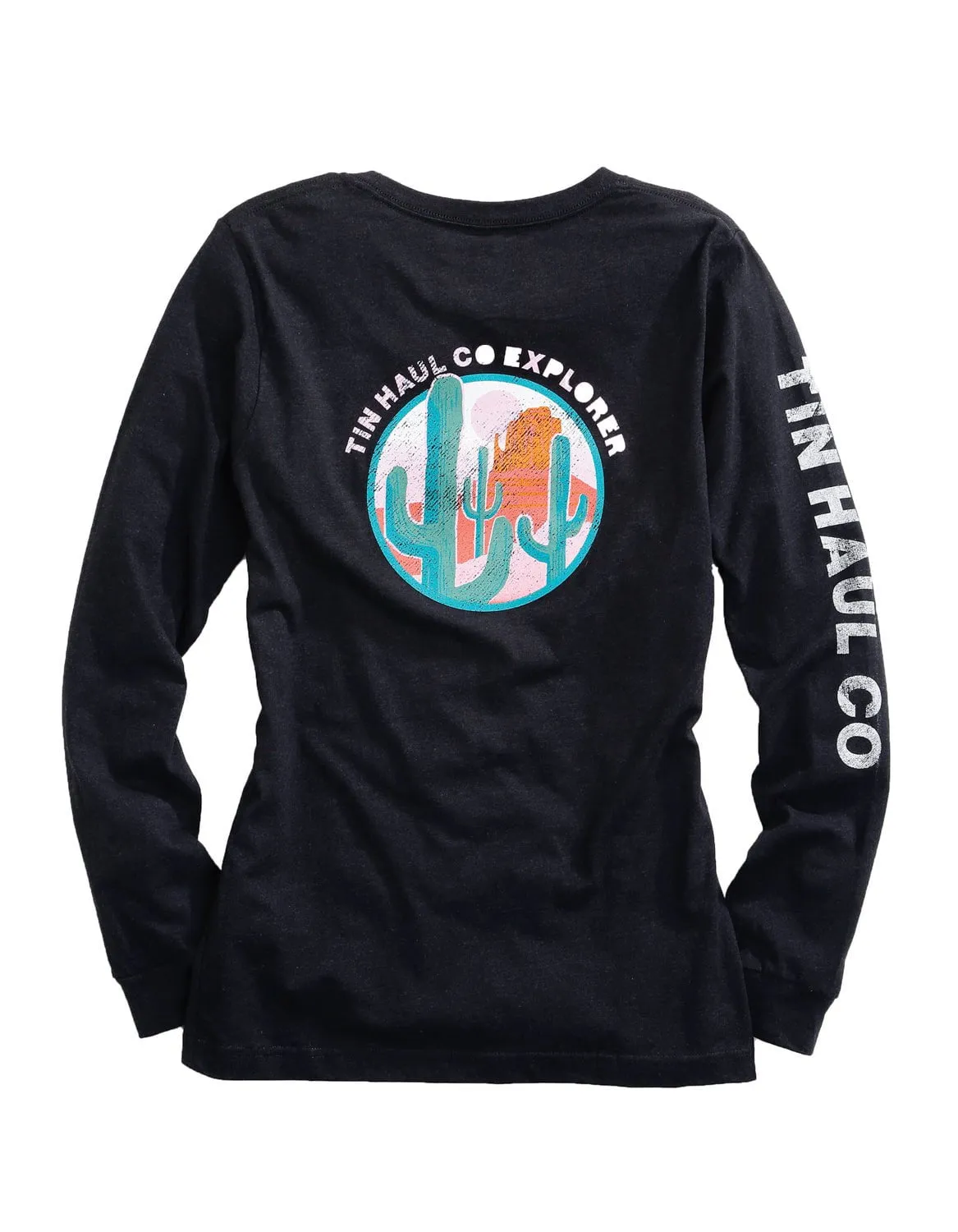 Tin Haul Womens Black Cotton Blend Explorer L/S T-Shirt Vibrant Fashion Lover