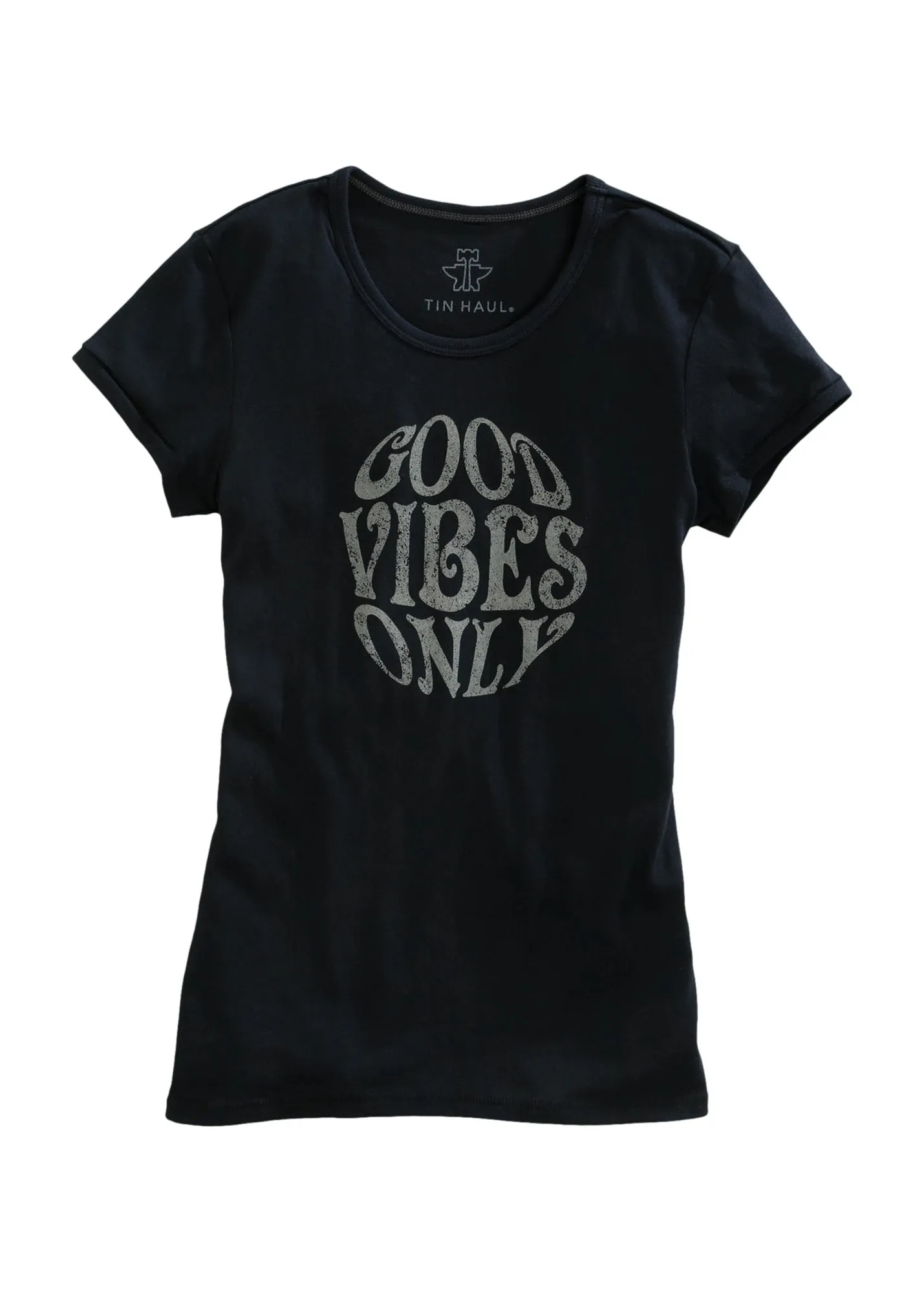 Tin Haul Womens Black Cotton Blend Good Vibes Only S/S T-Shirt Summer Vibes