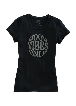 Tin Haul Womens Black Cotton Blend Good Vibes Only S/S T-Shirt Relaxed Vibe Tin Haul Womens Black Cotton Blend Good Vibes Only S/S T-Shirt Summer Vibes