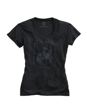 Tin Haul Womens Black/Grey Poly/Rayon Cowgirl S/S T-Shirt Layered Style Street Style Tin Haul Womens Black/Grey Poly/Rayon Cowgirl S/S T-Shirt