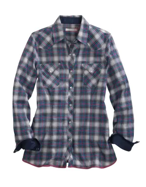 Tin Haul Womens Blue 100% Cotton Star Ombre Plaid L/S Shirt Lightweight Form Versatile Fit Traveler Gear Morning Stroll Tin Haul Womens Blue 100% Cotton Star Ombre Plaid L/S Shirt