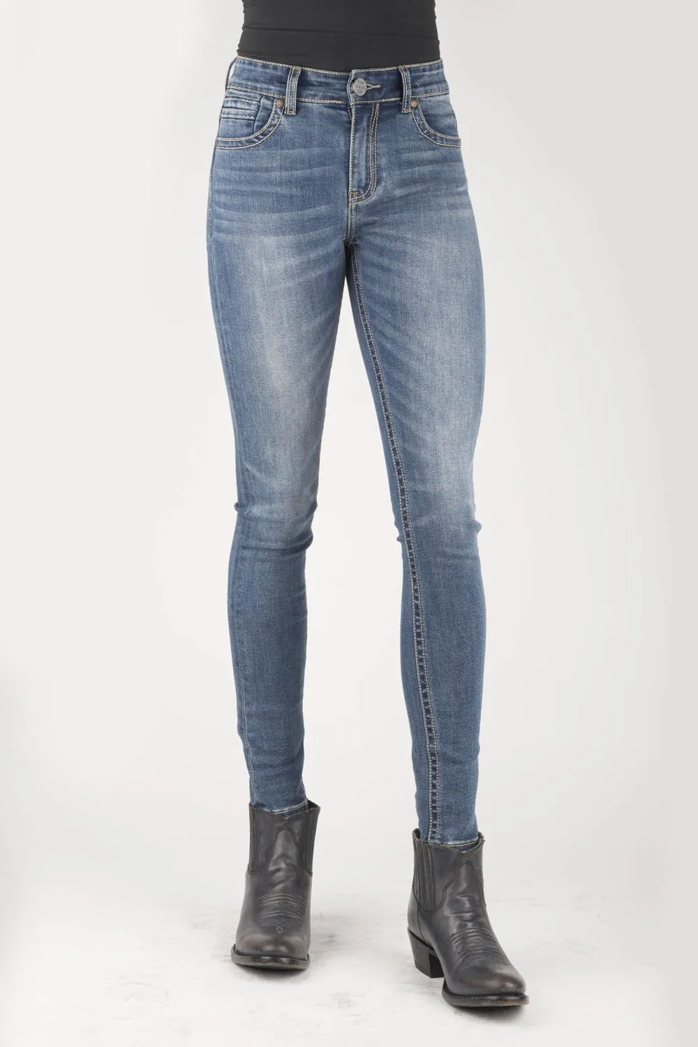 Tin Haul Womens Blue Cotton Blend 515 Sunny Skinny Jeans Family Style Luxury Reinforced Belt Loops