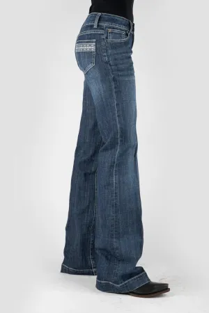 Tin Haul Womens Blue Cotton Blend Ella Fit Cream Deco Jeans Bold Aura Total Comfort Tin Haul Womens Blue Cotton Blend Ella Fit Cream Deco Jeans