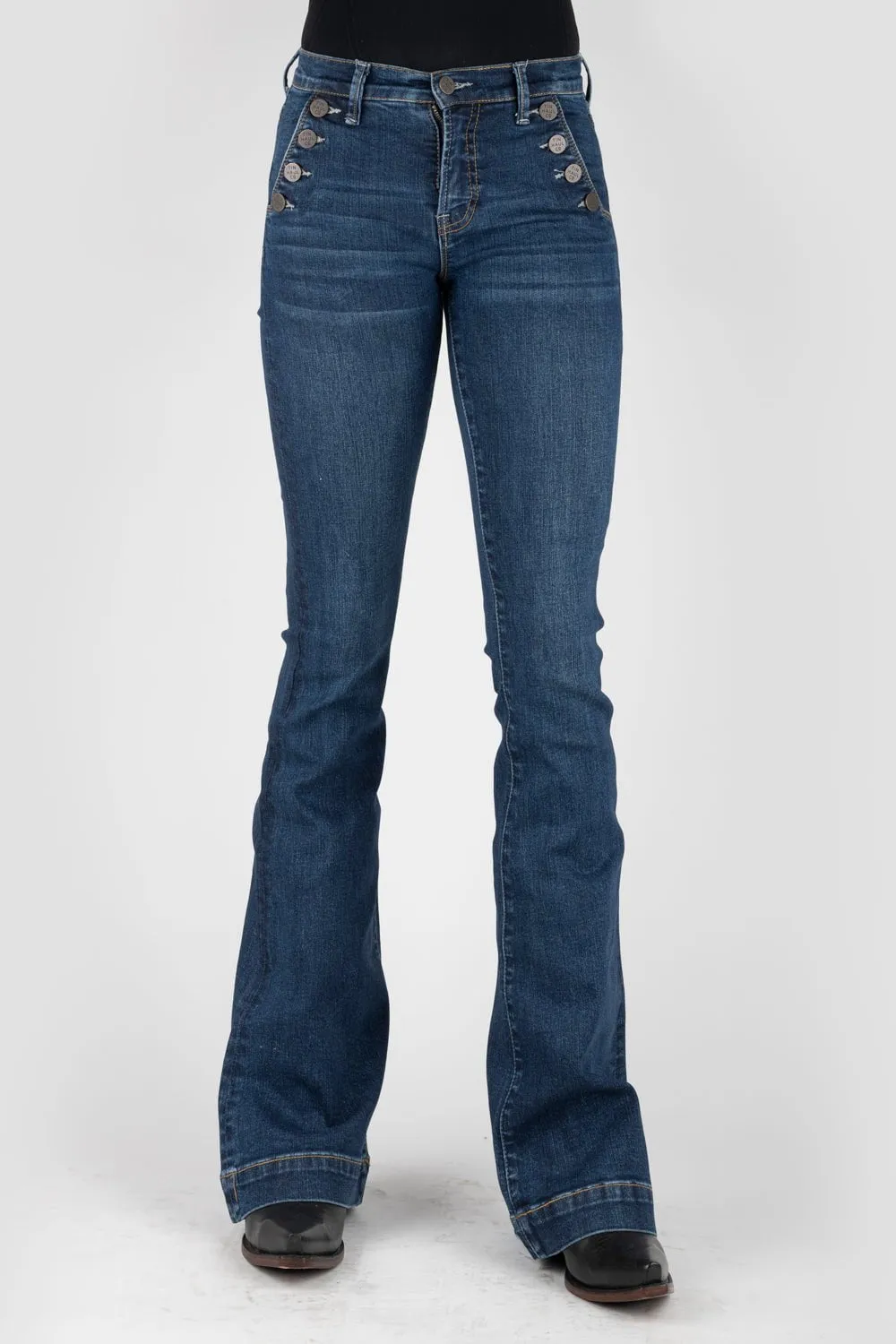 Soft Wash Treatment Tin Haul Womens Blue Cotton Blend Libby Fit 4 Button Jeans