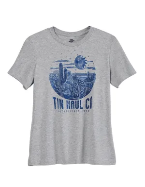 Tin Haul Womens Blue Desert Grey Cotton Blend S/S T-Shirt Tactile Grip Fasteners Festival Outfit Lightweight Fabric Tin Haul Womens Blue Desert Grey Cotton Blend S/S T-Shirt