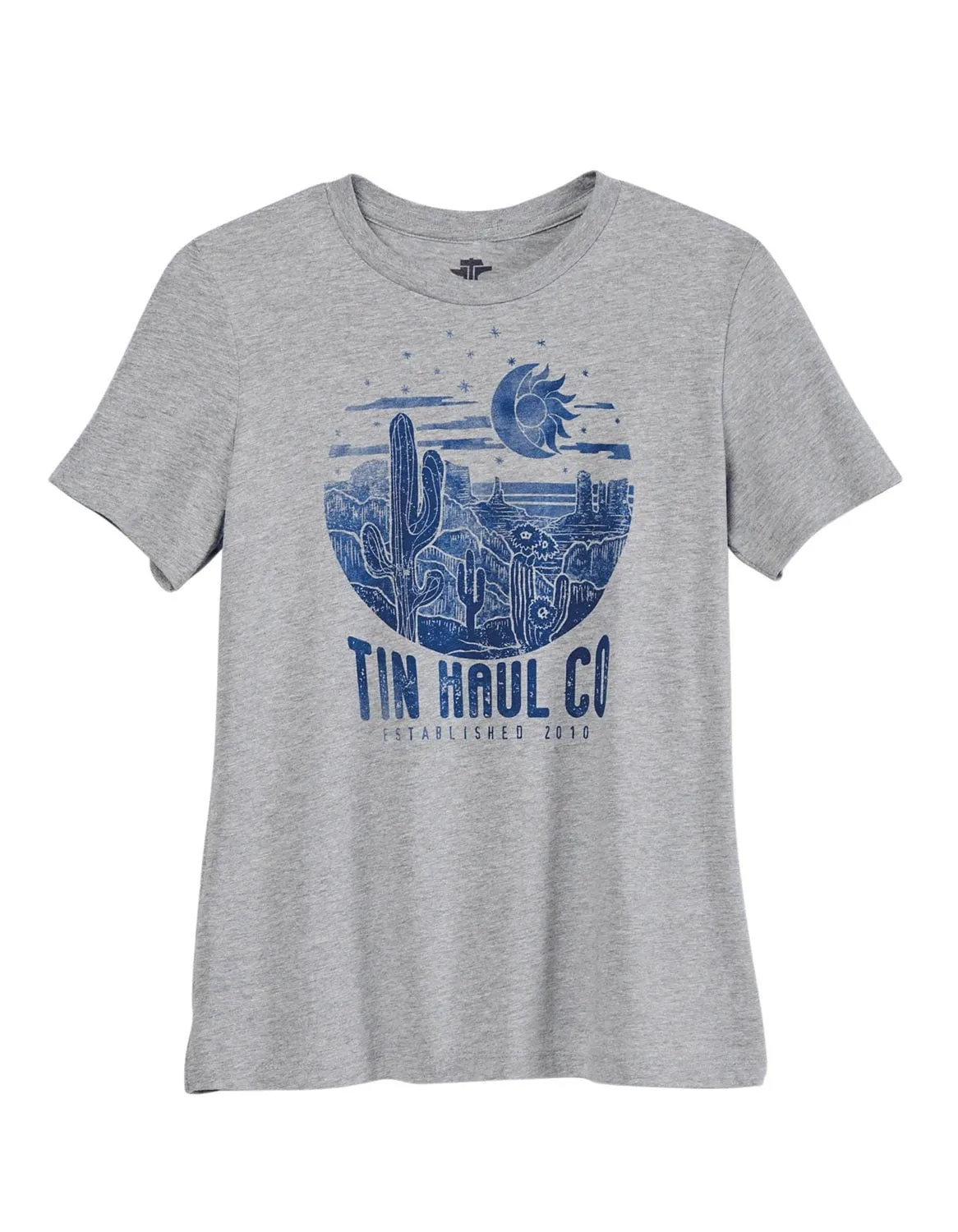 Tin Haul Womens Blue Desert Grey Cotton Blend S/S T-Shirt Workwear Casual