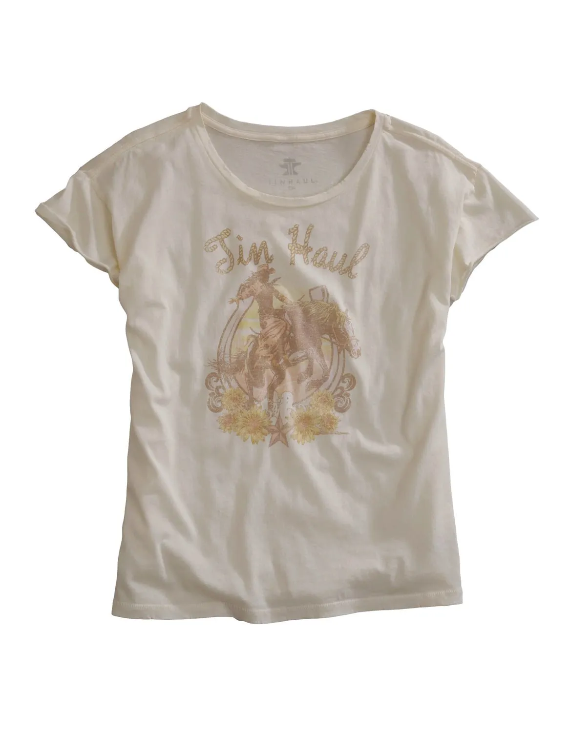 Limited Edition Simple Fit Tin Haul Womens Buckin Cowgirl White 100% Cotton S/S T-Shirt