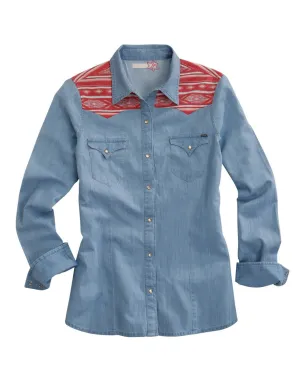 Tin Haul Womens Contrast Yokes Blue 100% Cotton L/S Shirt Odor Resistant Finish Tin Haul Womens Contrast Yokes Blue 100% Cotton L/S Shirt Non Restrictive Armhole