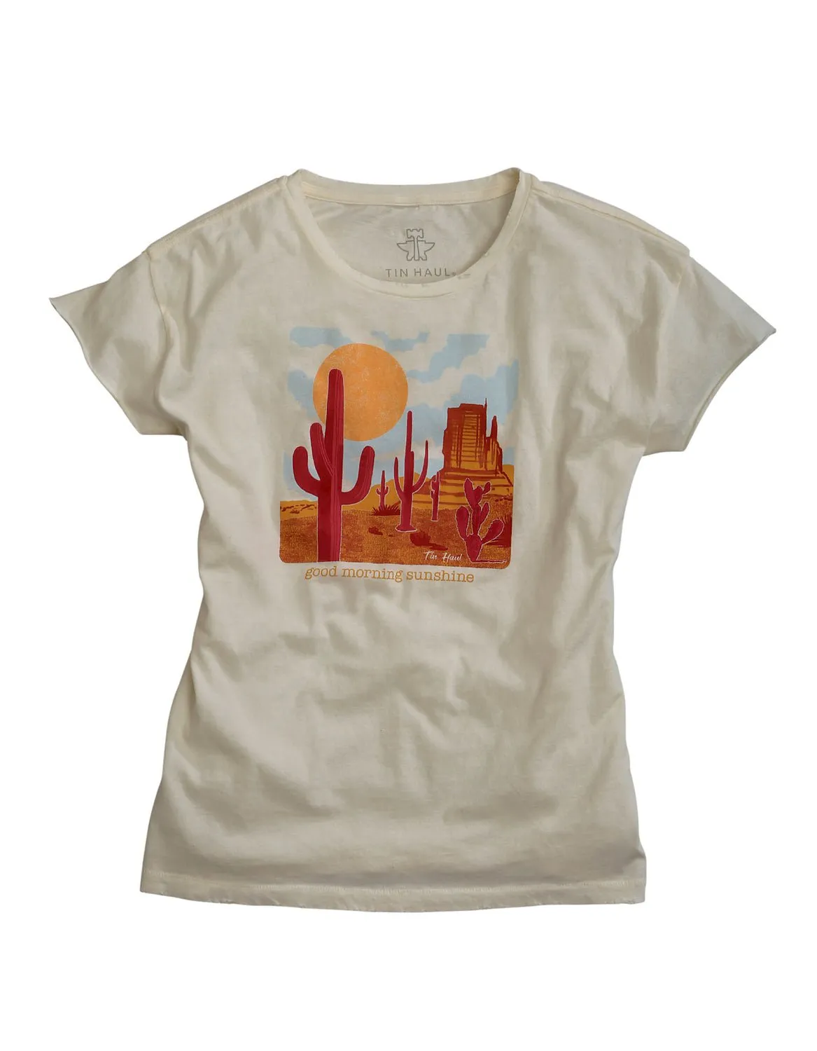 Soft touch finish Flexible Shoulder Construction Tin Haul Womens Cream 100% Cotton Good Morning Sunshine S/S T-Shirt