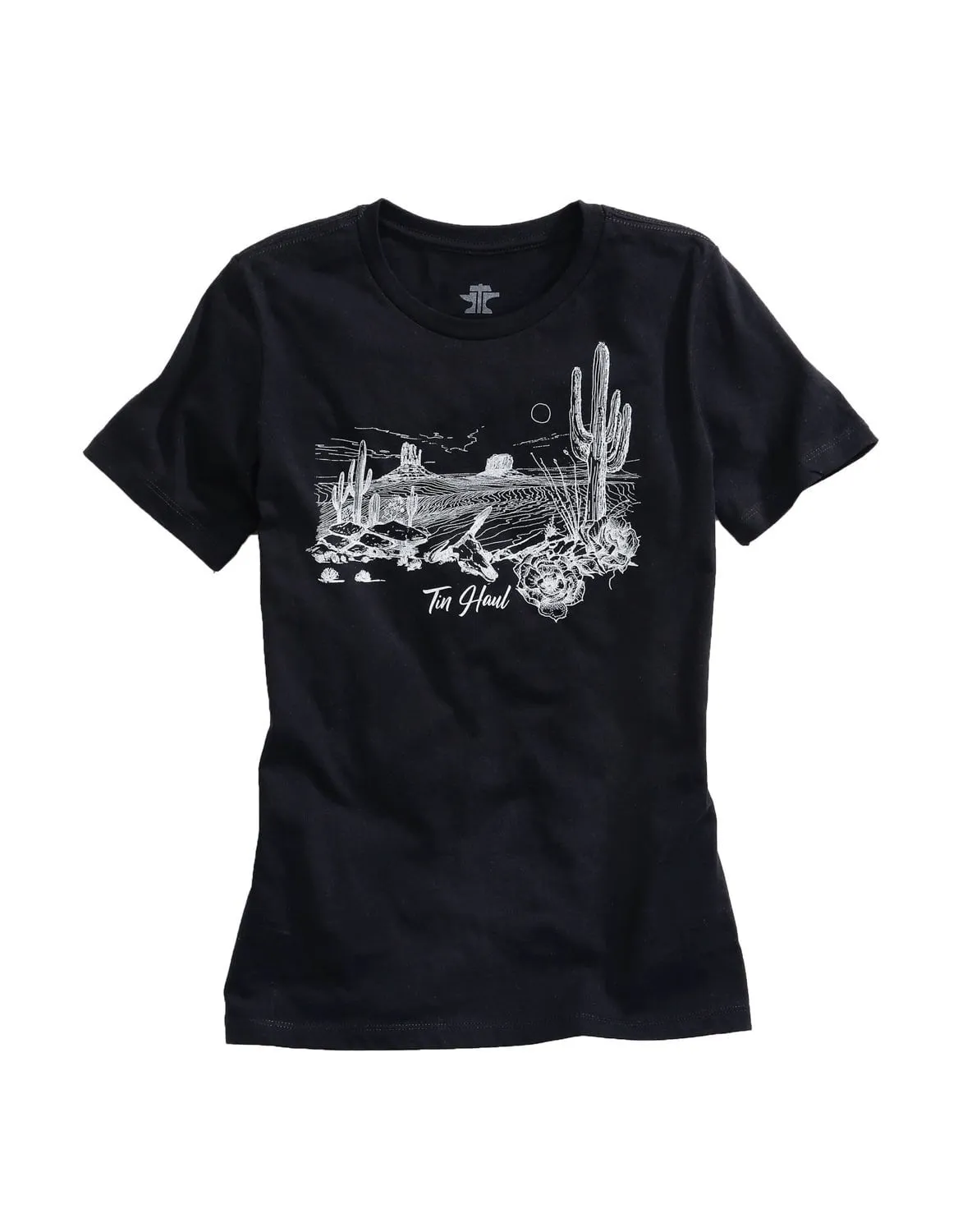Tin Haul Womens Desert Lines Black 100% Cotton S/S T-Shirt Wrinkle-Resistant Multi Layer Stitching