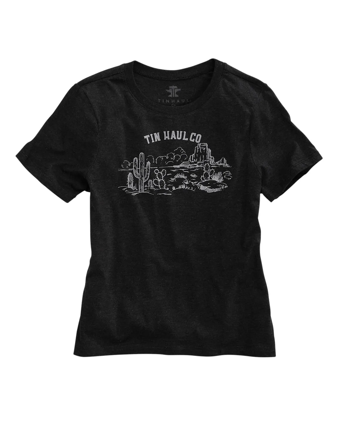 Tin Haul Womens Desert Scene Black Cotton Blend S/S T-Shirt Perfect Fit Timeless Piece
