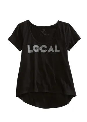 Tin Haul Womens Distressed Local Black 100% Cotton S/S T-Shirt Camouflage Print Contrast Stitch Fashionable Pick Tin Haul Womens Distressed Local Black 100% Cotton S/S T-Shirt