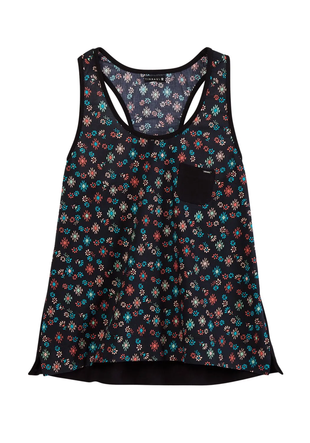 Tin Haul Womens Floral Aztec Print Black 100% Cotton S/L Tank Top Backpacking Trip Festival Outfit