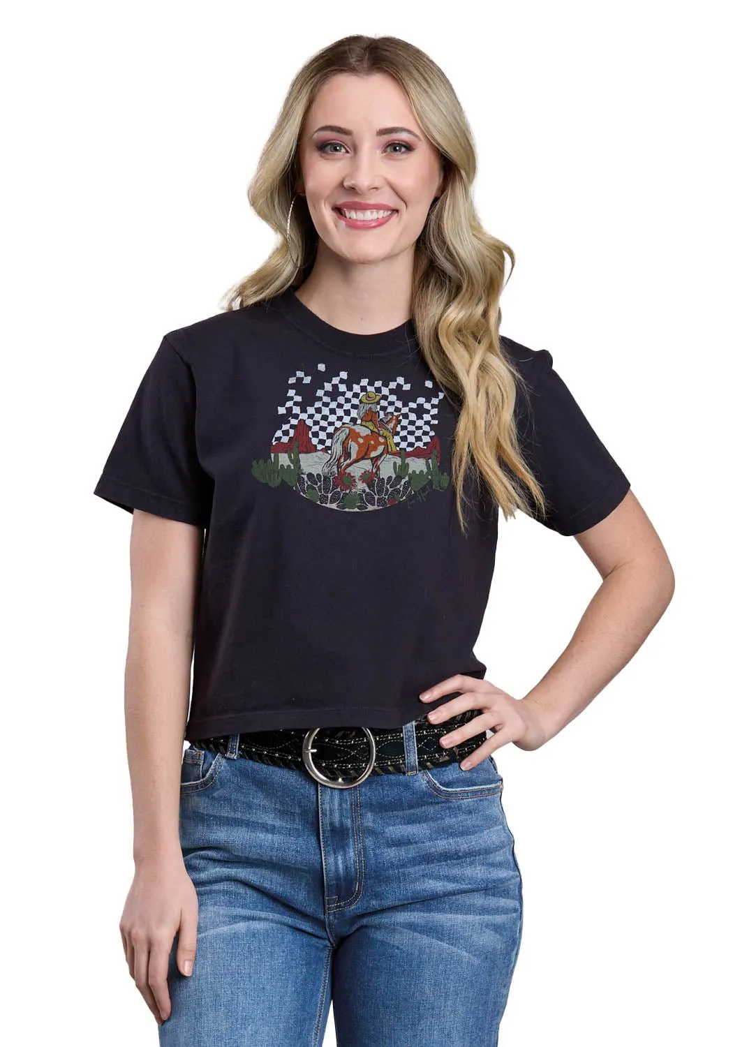 Winter Layering Tin Haul Womens Geometric Horserider Black 100% Cotton S/S T-Shirt