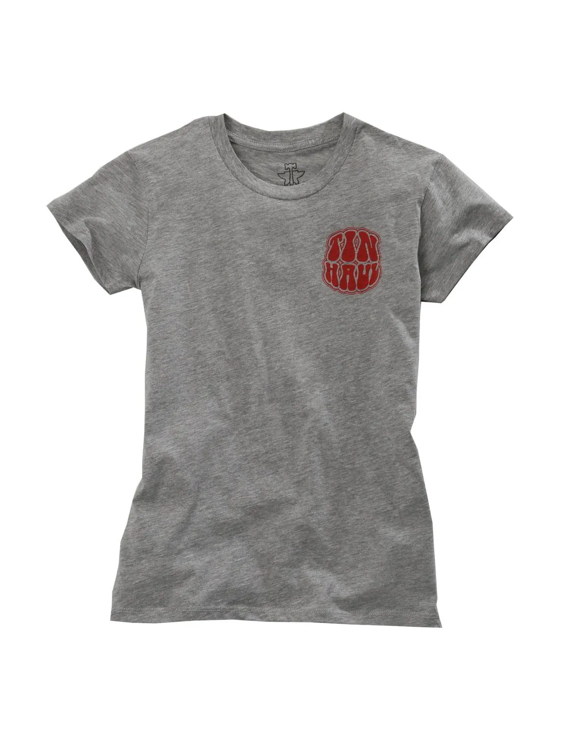 Tin Haul Womens Grey Cotton Blend Bubble Letter Logo S/S T-Shirt Winter Warmth Professional Wear Timeless Piece