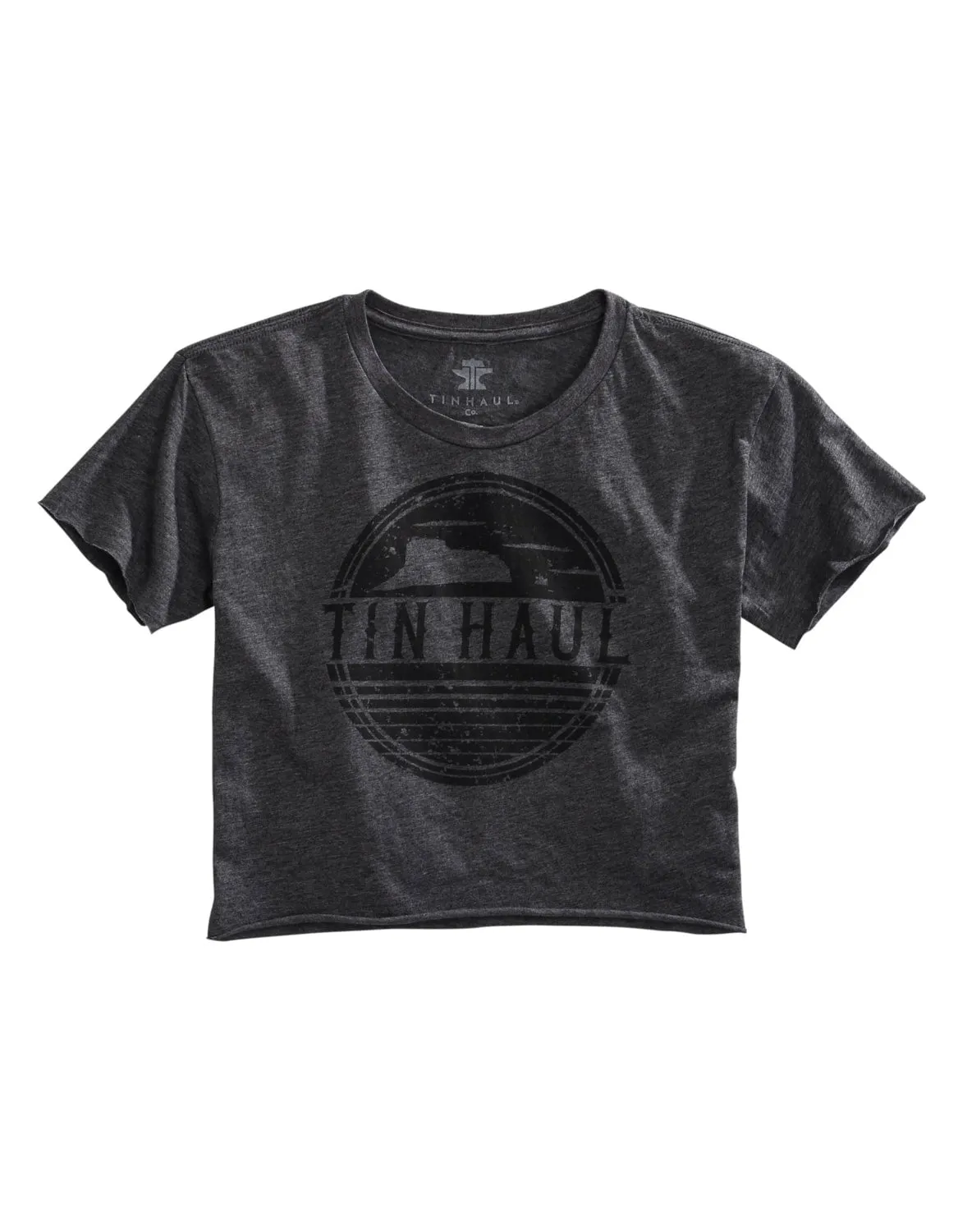 Tin Haul Womens Grey Cotton Blend Desert Circles S/S Cropped T-Shirt Wardrobe Staple