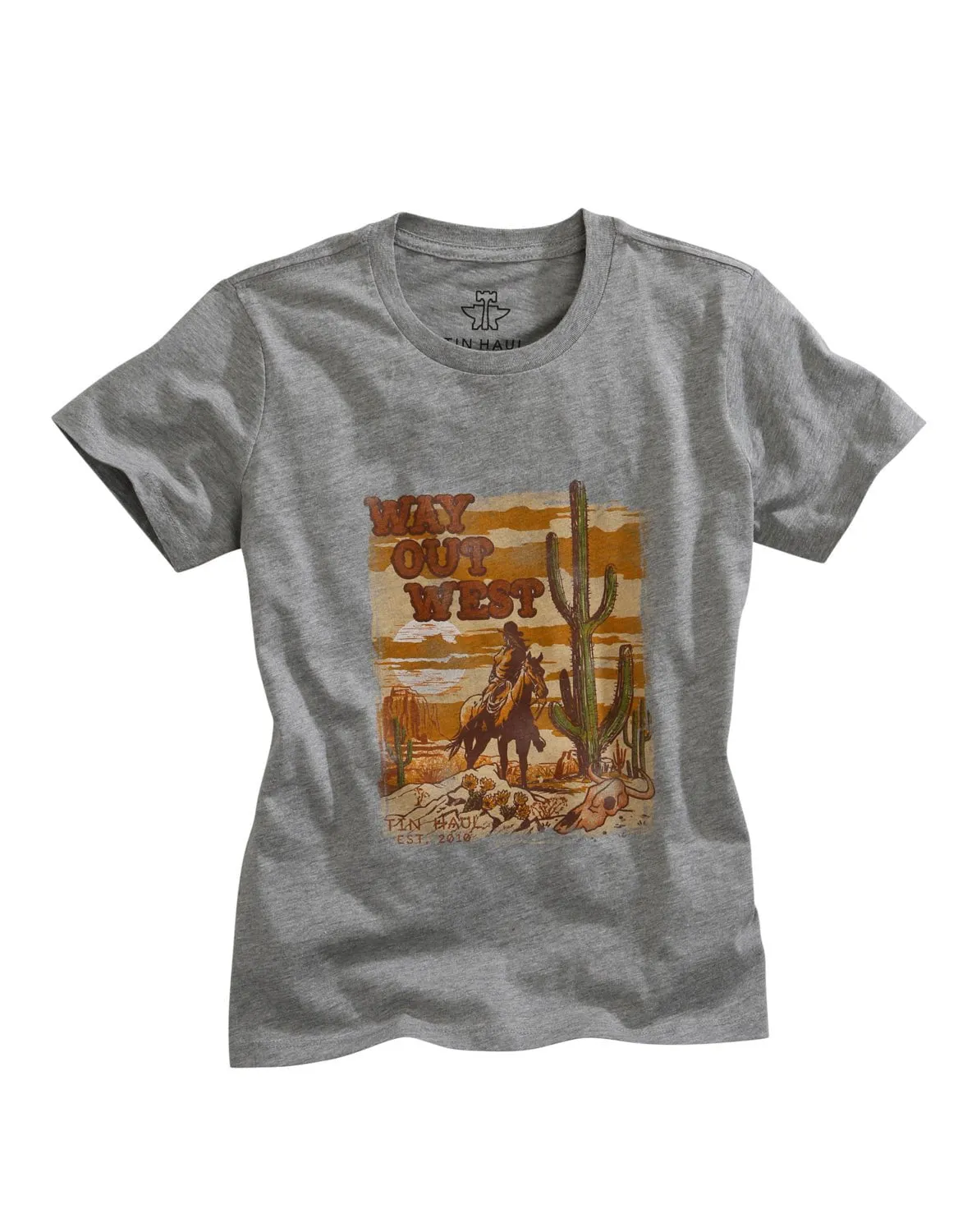 Dynamic Design Minimal Design Tin Haul Womens Heather Grey Cotton Blend Way Out West S/S T-Shirt