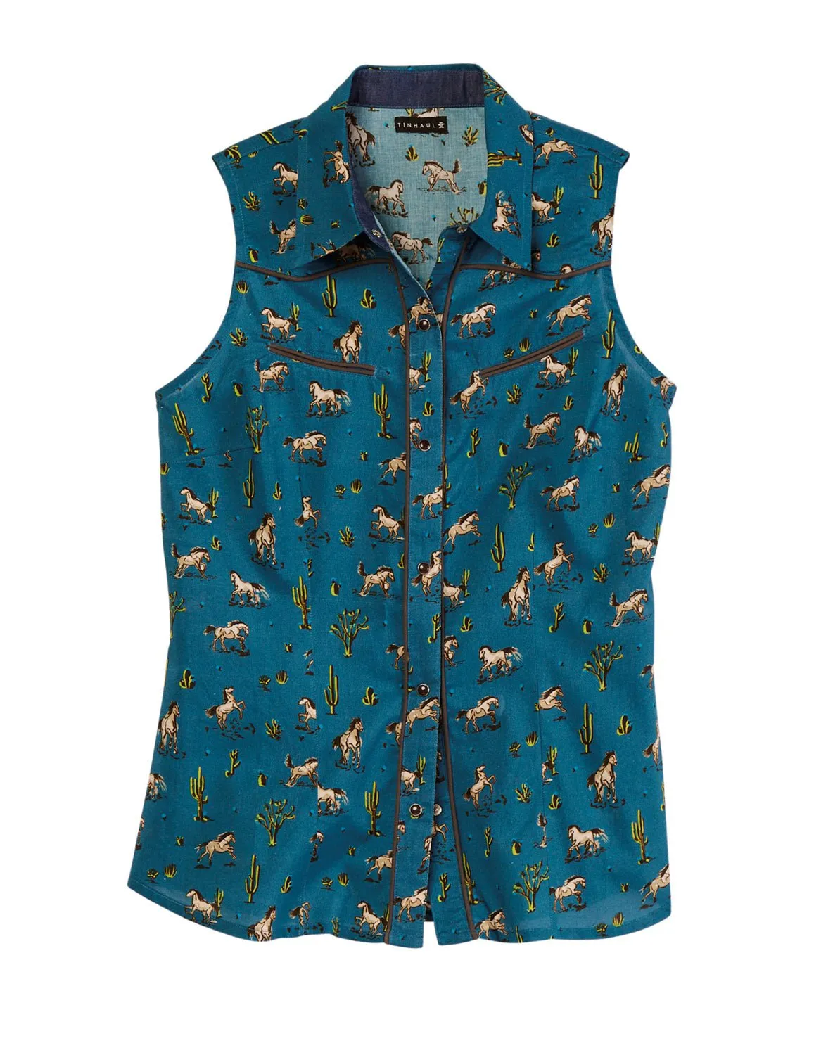 Tin Haul Womens Kickin Up Dust Blue 100% Cotton S/L Shirt Versatile Look