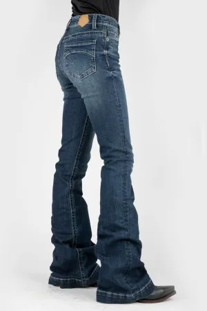 Tin Haul Womens Libby Moon Pieced Blue Cotton Blend Jeans Comfortable Silhouette Artist Vibe Comfy Tin Haul Womens Libby Moon Pieced Blue Cotton Blend Jeans