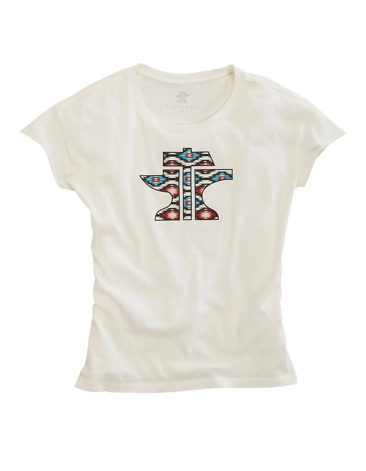 Smooth Texture Tin Haul Womens Logo Aztec White 100% Cotton S/S T-Shirt