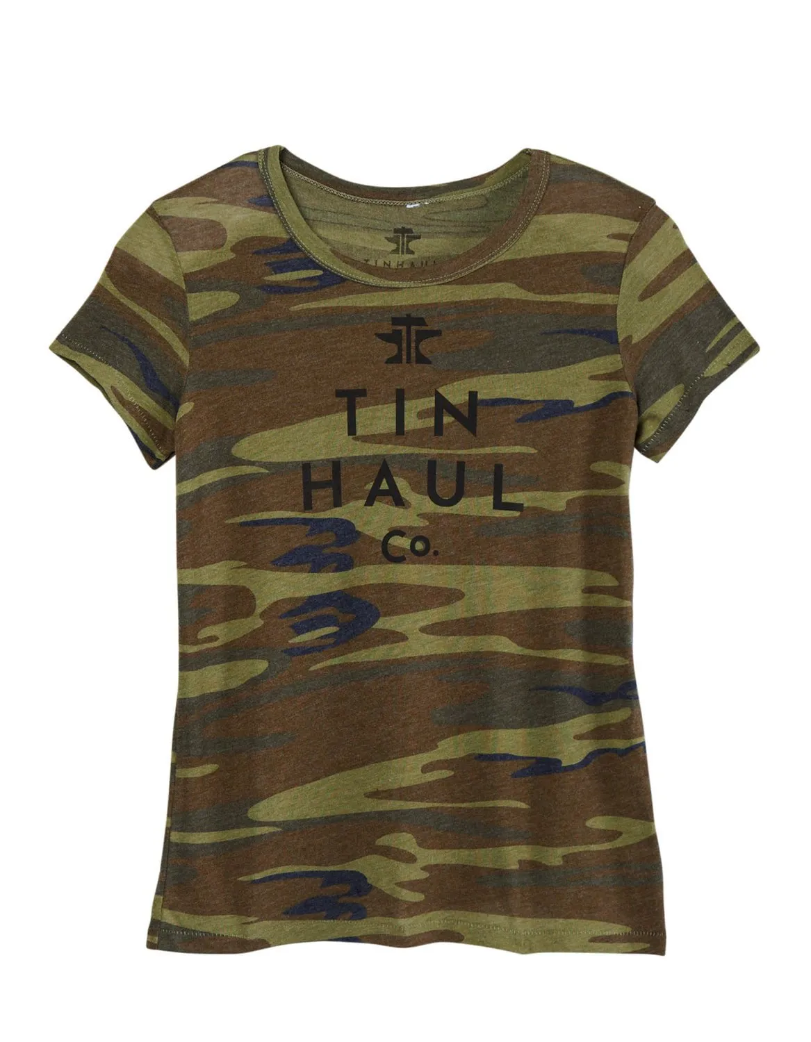 Essential Layer Timeless Comfort Tin Haul Womens Logo Screen Print Camo Cotton Blend S/S T-Shirt