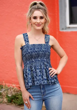 Tin Haul Womens Lucky Paisley Blue 100% Cotton S/L Tank Top Flexible Fabric Premium Option Designer Look Tin Haul Womens Lucky Paisley Blue 100% Cotton S/L Tank Top