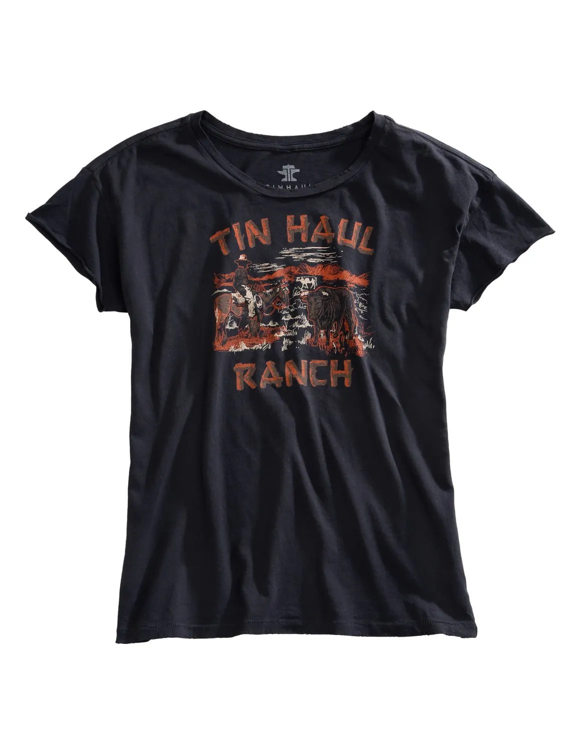 Snag Resistant Fabric Tin Haul Womens Ranch Scene Grey 100% Cotton S/S T-Shirt
