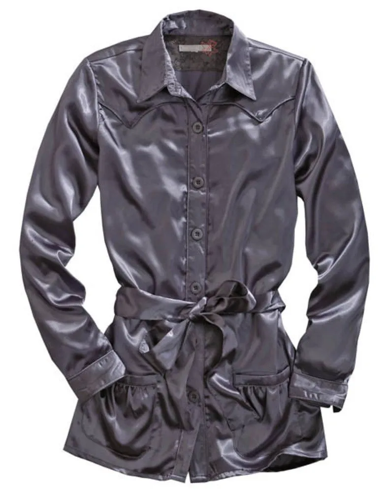 Timeless Style Tin Haul Womens Self Belted Western Grey 100% Polyester L/S Shirt