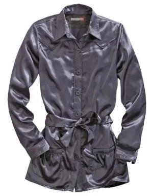 Tin Haul Womens Self Belted Western Grey 100% Polyester L/S Shirt Smart Casual Timeless Style Tin Haul Womens Self Belted Western Grey 100% Polyester L/S Shirt