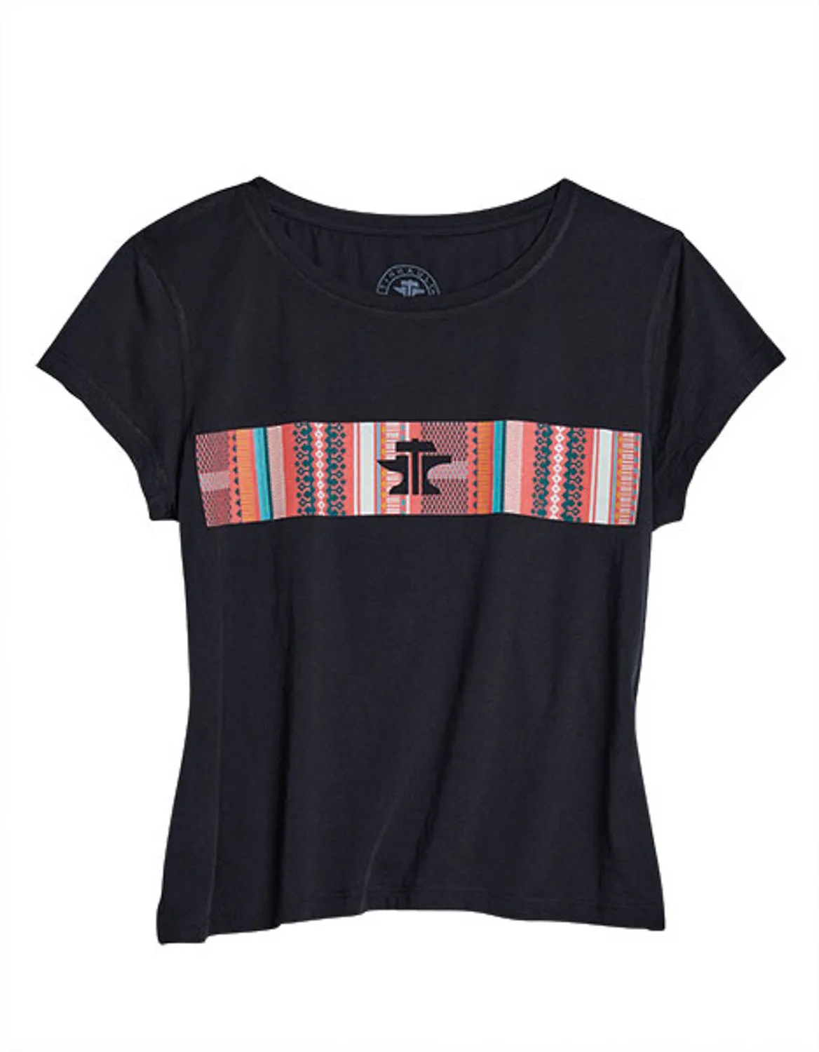 Tin Haul Womens Serape Across Chest Black Cotton Blend S/S T-Shirt Stylish Sunny Vibes