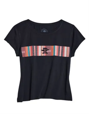 Tin Haul Womens Serape Across Chest Black Cotton Blend S/S T-Shirt Geometric Pattern Tin Haul Womens Serape Across Chest Black Cotton Blend S/S T-Shirt Premium Style