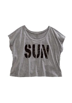 Tin Haul Womens SUN Crop Top Grey Cotton Blend S/S T-Shirt Anti Pilling Fabric Winter Layering Tin Haul Womens SUN Crop Top Grey Cotton Blend S/S T-Shirt