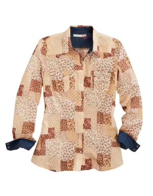 Tin Haul Womens Sunrise Patchwork Brown 100% Cotton L/S Shirt Versatile Style Tin Haul Womens Sunrise Patchwork Brown 100% Cotton L/S Shirt Social Meetup Durable Quality