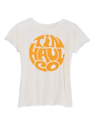 Tin Haul Womens Wavy Circle Print White 100% Cotton S/S T-Shirt Striped style Non Iron Material Tin Haul Womens Wavy Circle Print White 100% Cotton S/S T-Shirt