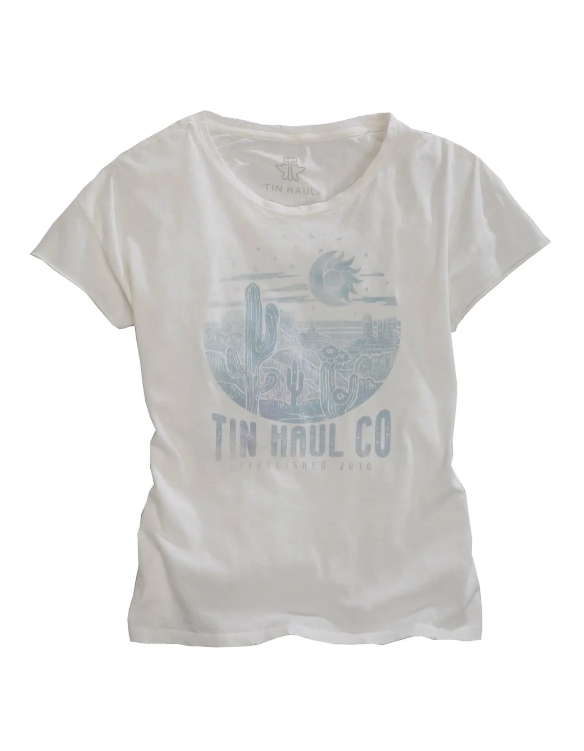 Anti-static Weekend Adventure Tin Haul Womens White 100% Cotton Blue Moon Arising S/S T-Shirt